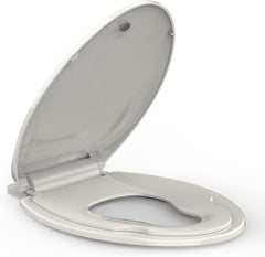 17" Round Toilet Seat, Slow Close Toilet Cover Seat for Easy Clean and Stain-Resistant, Plastic Toilet Seat With Cover, Quick-Release Hinges and Quick-Attach Hardware(Black)