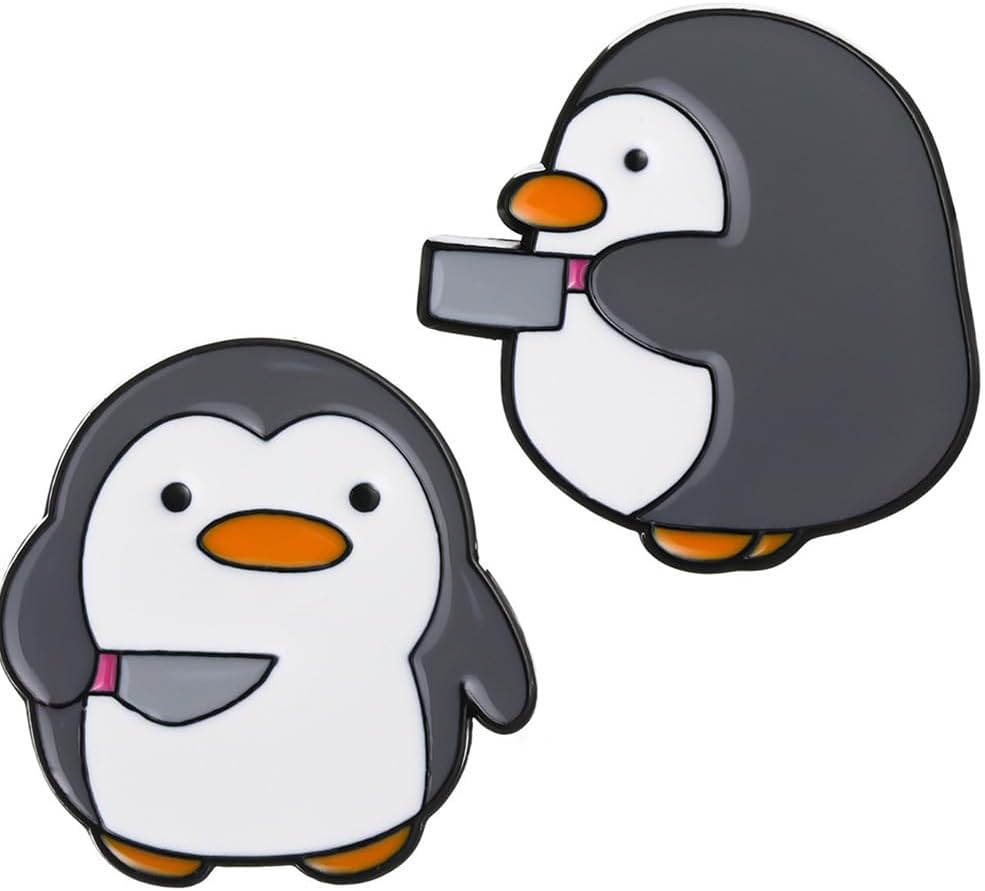 2pcs Yellow Duck Holding a Banana Knife penguin Holding a Knife Cute Duckling Enamel Pin Brooch Alloy Badge Backpack decoration for Backpacks
