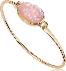 Humble Chic NY Simulated Druzy Cuff Bracelets for Women - Boho Stackable Bangle Bracelet, Plated in Gold, Silver, or Rose Gold Tone with Oval Stone