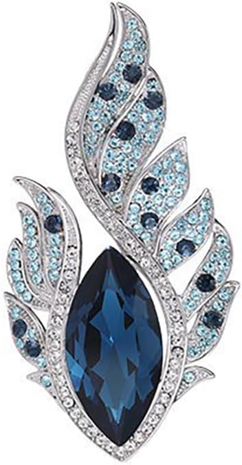 14K Gold Vintage Crystal Feather Brooch, Moissanite Detailing, Chic Statement Pin for Coats and Fashion Ensembles