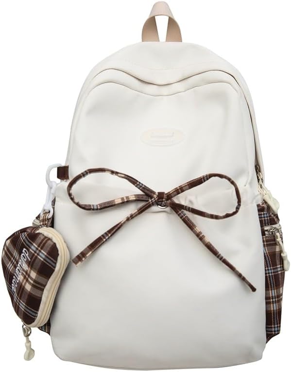 Cute Backpack Purse for Women, Kawaii Bow Tie Shoulder Bag Trendy Aesthetic Coquette Daypack Grunge Bookbag Y2k Design (Yellow)