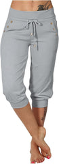 Capri Pants for Women Stretch Darwstring High Waisted Capris for Seniors Casual Cropped Pants with Pockets