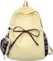 Cute Backpack Purse for Women, Kawaii Bow Tie Shoulder Bag Trendy Aesthetic Coquette Daypack Grunge Bookbag Y2k Design (Yellow)
