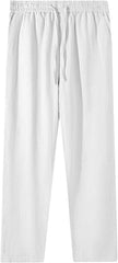 Cotton Linen Capri Pants for Women Comfy Drawstring Elastic Waist Summer Wide-Leg Straight Loose Casual Cropped Trousers