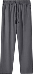 Cotton Linen Capri Pants for Women Comfy Drawstring Elastic Waist Summer Wide-Leg Straight Loose Casual Cropped Trousers