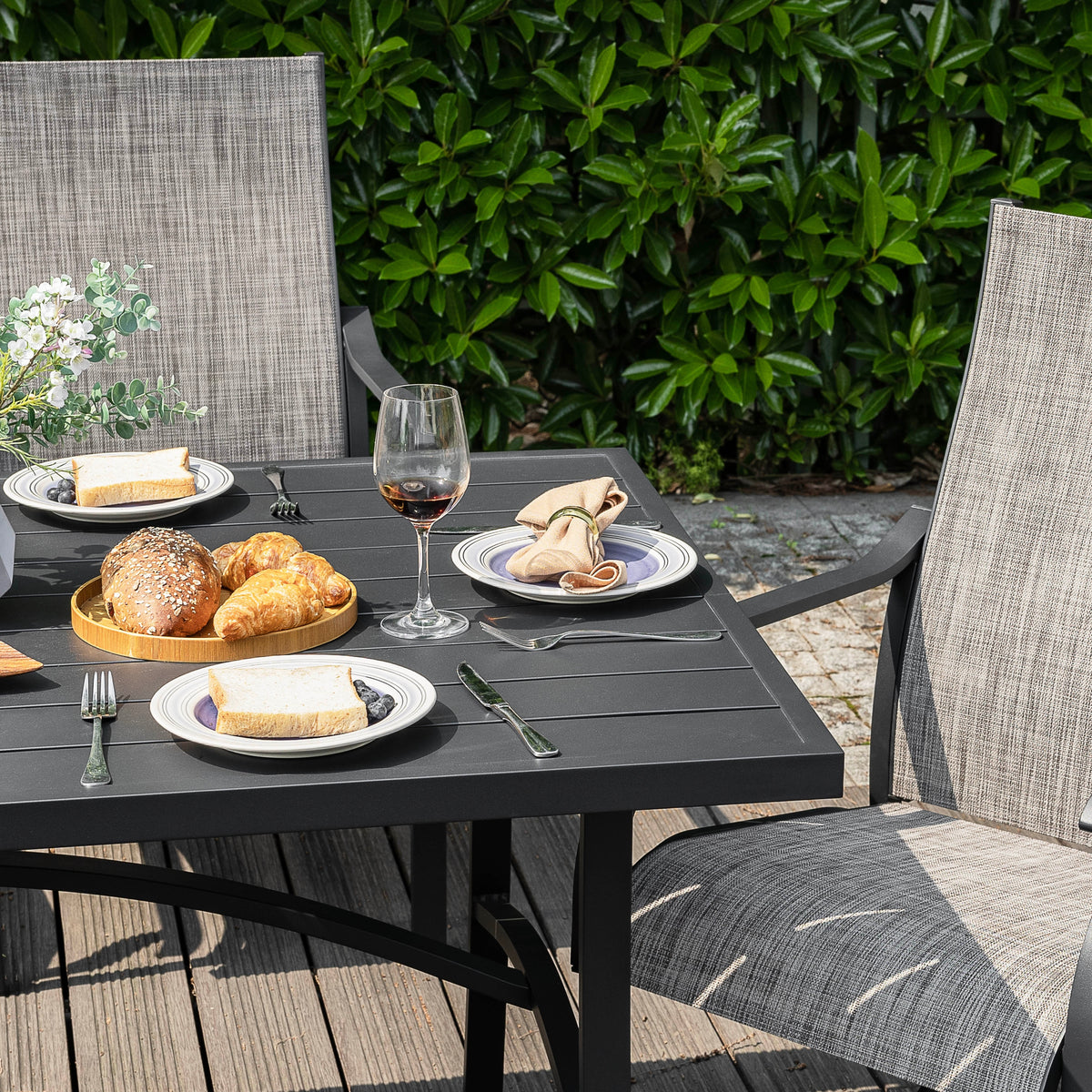 7-Piece Outdoor Dining Set with Textilene Stationary and Swivel Chairs