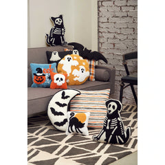 Cat Skeleton Shaped Hooked Throw Pillow 18" x 18"