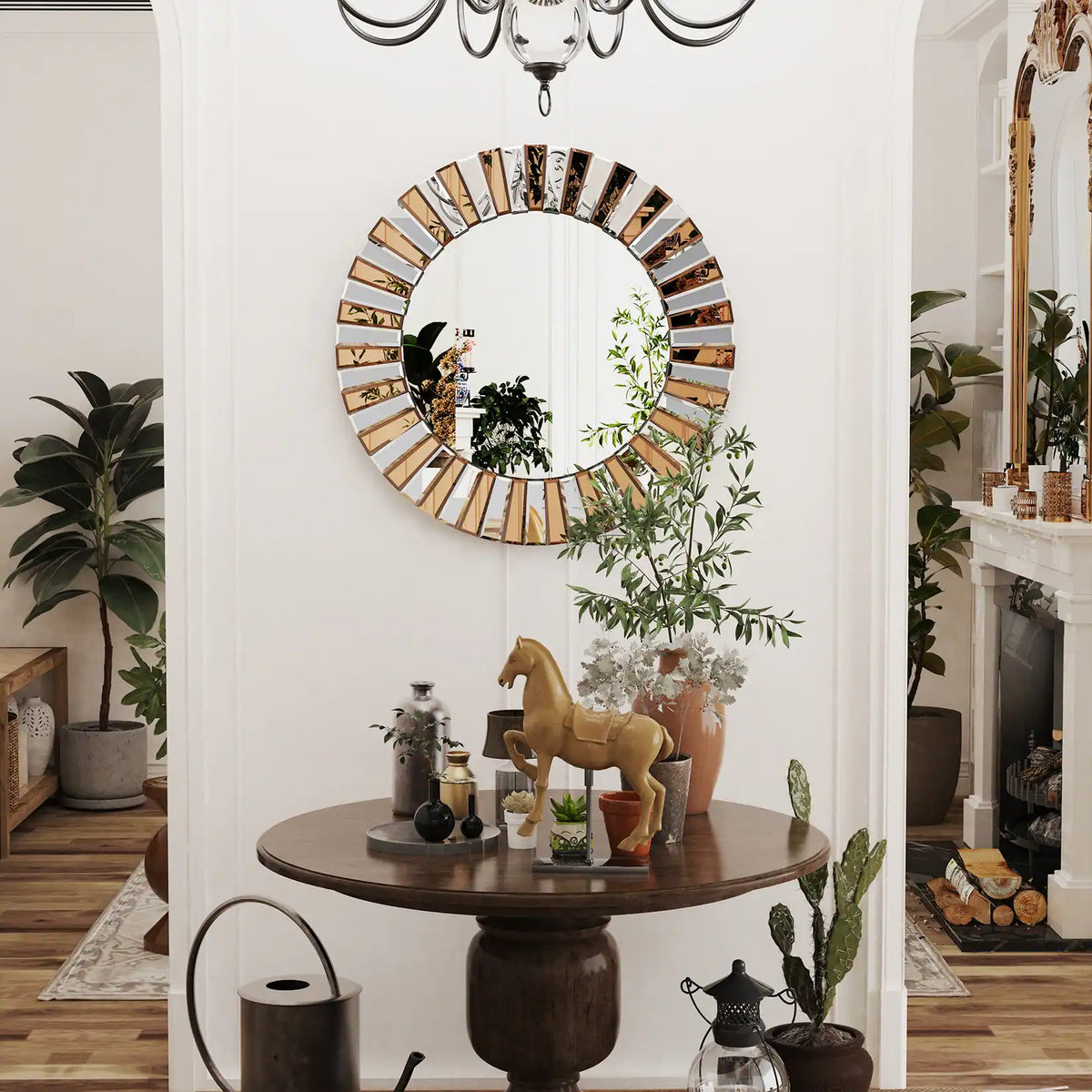Large Round Accent Beveled Wall Mirror