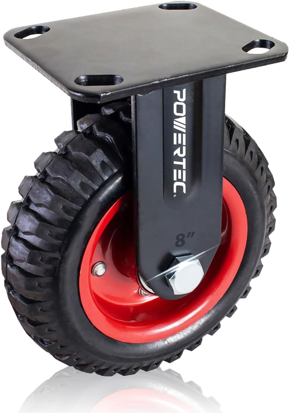 POWERTEC 6 Inch Caster Wheels Set of 2 (1 Swivel & 1 Fixed), Heavy Duty Casters w/Rubber Knobby Tread for Workbench, Dolly, Cart, Trolley, Wagon and Chicken Coop, Large Rubber Castor Wheels (17056)