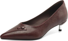 TinaCus Genuine Leather Women's Pointed Toe Handmade Kitten Heels Office Lady Pumps Shoes