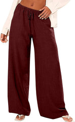Womens Wide Leg Palazoo Pants Summer Loose High Waist Drawstring Trousers Pant Beach Travel Vacation Lounge Clothes