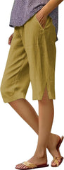 Capri Pants for Women Linen Bermuda Shorts Knee Length 2025 Summer Cropped Casual Palazzo Lightweight Beach Pant with Pockets