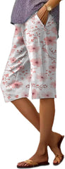 Pants for Women Dressy Casual Knee Length Printed Vintage Summer Trendy Trousers Breathable Lightweigh Shorts