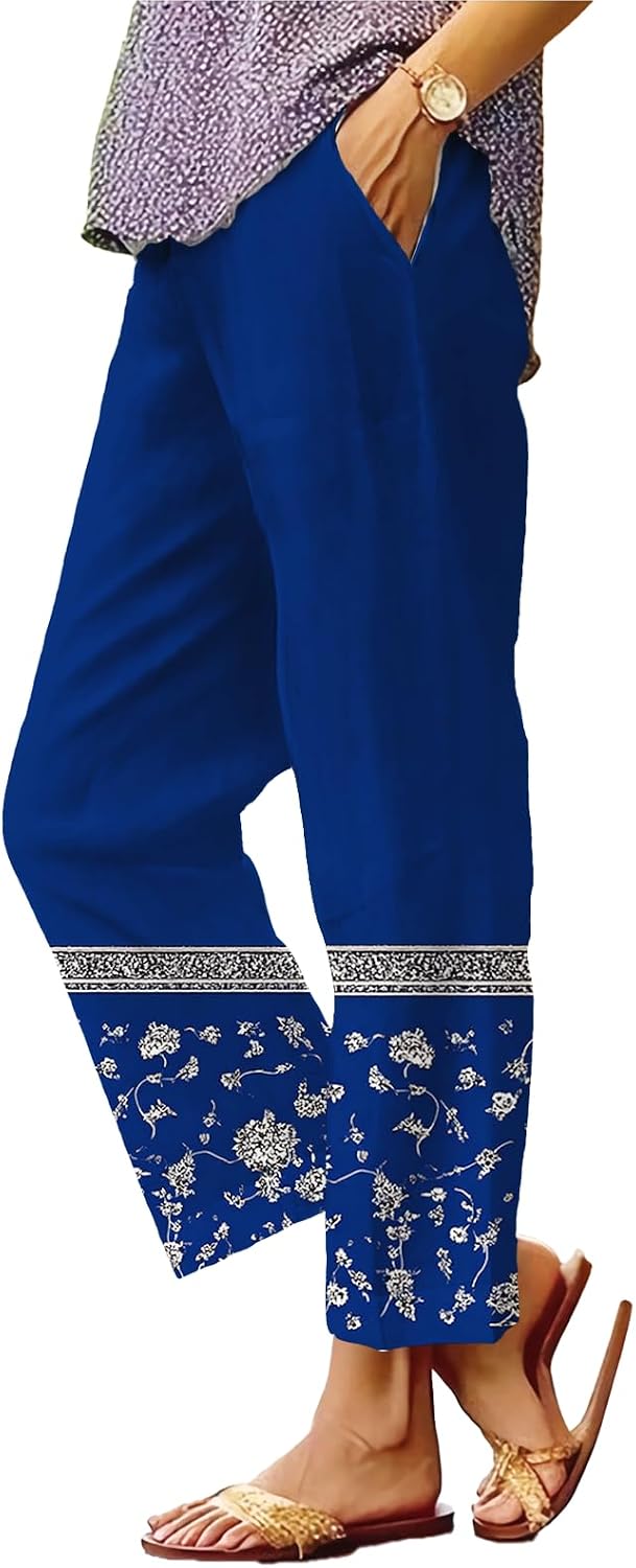 Women's Boho Wildflower Pattern Printed Pants Loose Fit Comfy Trendy Trousers Summer Lightweight Colorful Outfits