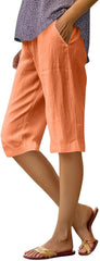 Capri Pants for Women Linen Bermuda Shorts Knee Length 2025 Summer Cropped Casual Palazzo Lightweight Beach Pant with Pockets