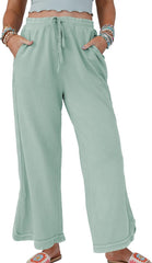 Ainangua Women's Casual Wide Leg Pants High Waist Acid Wash Baggy Palazzo Pants Athletic Lounge Trousers with Pockets