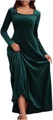 Formal Dresses for Women Velvet Gowns Long Sleeve Evening Party Cocktail Dress Square Neck Elegant Wedding Guest Dress