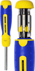 RATCHETING SCREWDRIVER - 13-in-1 Multi Bit Screw Driver w/ " Hex Shaft for Phillips, Star, Flat, Square Bit - Retractable Cartridge - Multi Screwdriver (Yellow)