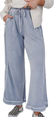 Ainangua Women's Casual Wide Leg Pants High Waist Acid Wash Baggy Palazzo Pants Athletic Lounge Trousers with Pockets