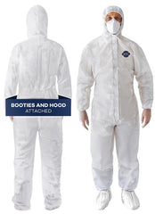 Hazmat Suits Disposable | 5 Pack, Large | Protective Coveralls with Attached Hood and Boots | Heavy Duty Full Body Painters Suit for Adults - Breathable & Water Resistant | Large