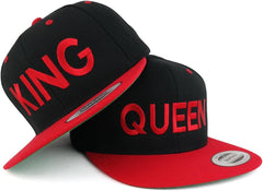 Trendy Apparel Shop King and Queen Two Tone Embroidered Flat Bill Snapback Cap - 2pc Set