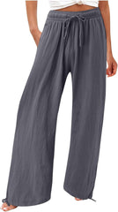 Womens Palazzo Pants Wide Leg High Waist Flowy Pants Casual Summer Linen Pant Beach Loose Boho Trousers with Pockets