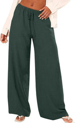 Womens Wide Leg Palazoo Pants Summer Loose High Waist Drawstring Trousers Pant Beach Travel Vacation Lounge Clothes