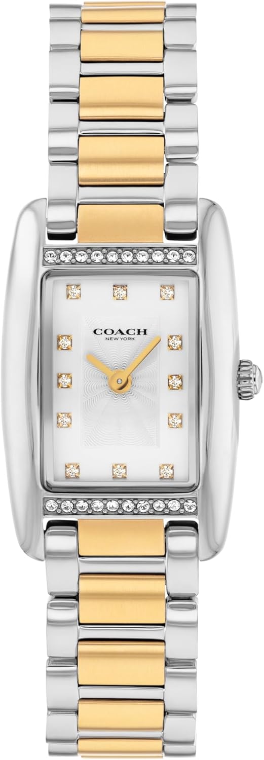 Coach Women's Reese 2H Quartz Watch, Petite Rectangle Case, Stainless Steel Link Bracelet with Crystal Accents, Timeless Minimalism for Every Day - Gift for Her