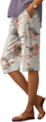 Pants for Women Dressy Casual Knee Length Printed Vintage Summer Trendy Trousers Breathable Lightweigh Shorts