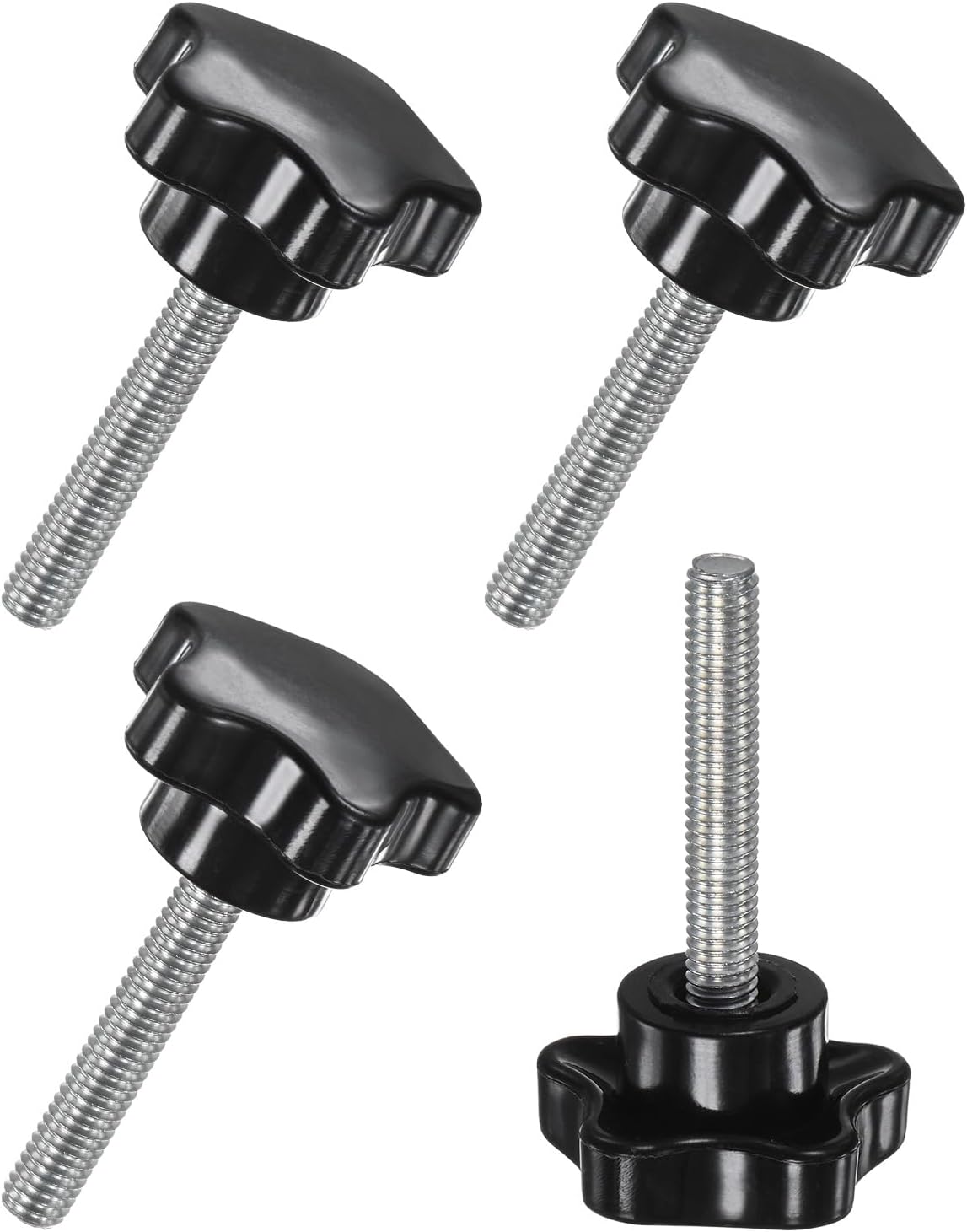4-Pack Star Clamping Knobs, M6x20mm Male Thread Hand Tightening Screw for Machinery/Electronic/Furniture/Umbrella Base, Machine Handle Replacement [31mm, Black]