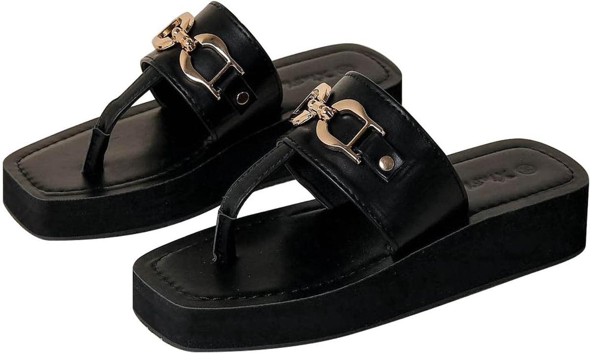 Women'S Slippers Fashionable Outer Wear Decorative Buckle Slope With Thick Womens ls Size 12 Wide Width