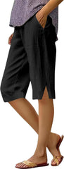 Capri Pants for Women Linen Bermuda Shorts Knee Length 2025 Summer Cropped Casual Palazzo Lightweight Beach Pant with Pockets