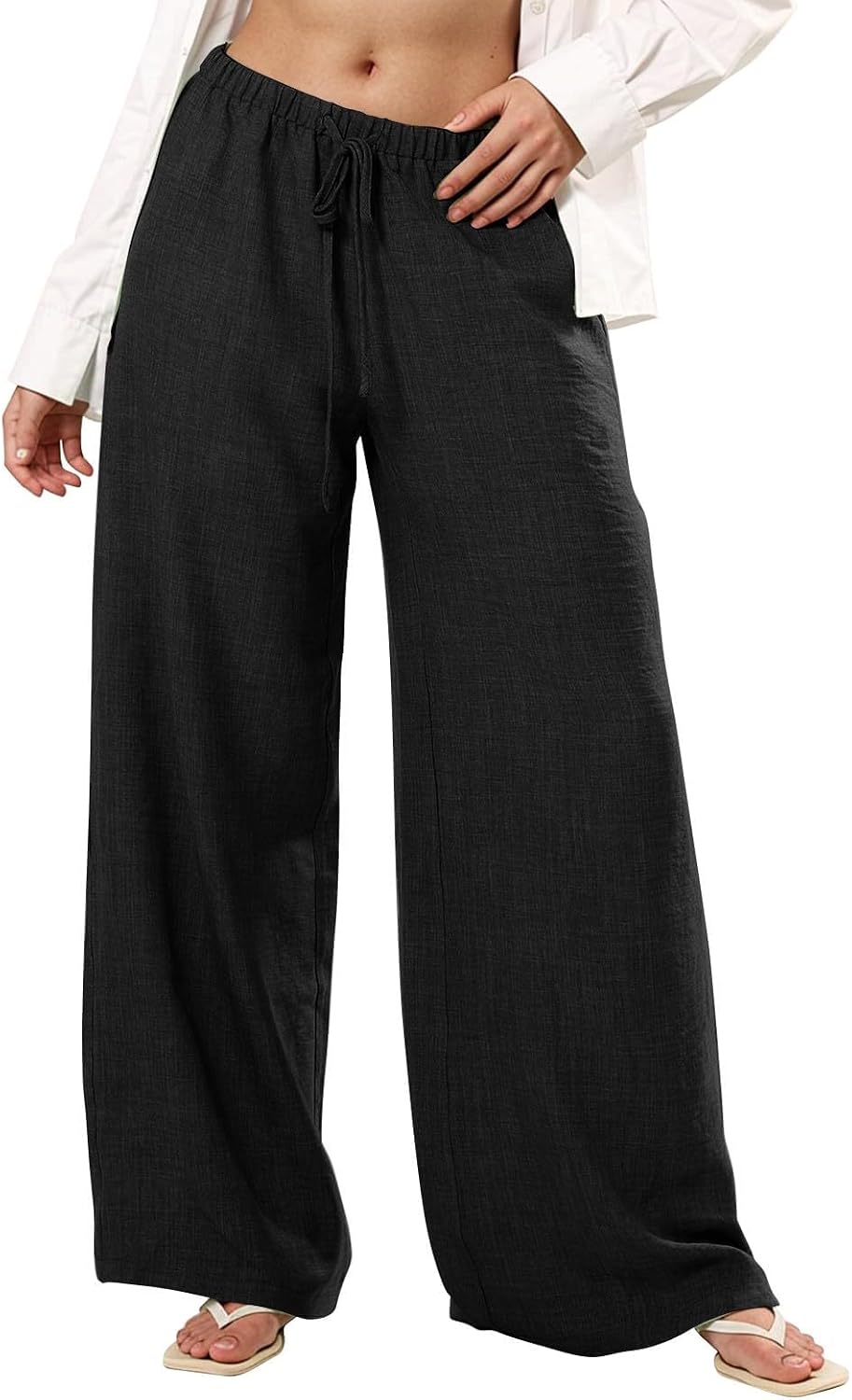 Womens Wide Leg Palazoo Pants Summer Loose High Waist Drawstring Trousers Pant Beach Travel Vacation Lounge Clothes
