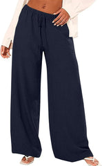 Womens Wide Leg Palazoo Pants Summer Loose High Waist Drawstring Trousers Pant Beach Travel Vacation Lounge Clothes