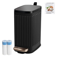 Small Dog Poop Trash Can Outside Soft Close Odor Filter&Step Pedal, 5L/1.3 Gal Stainless Steel Black Bathroom Garbage Can with Lid Inner Bucket,Slim Metal Waste Basket- Bedroom Office Cat Poop