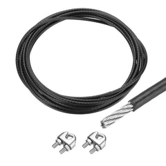 MECCANIXITY 16Ft(5M) Wire Rope 304 Stainless Steel Cable 1/4" (6.0 mm) Vinyl Coated with 2pcs Screw Chuck for Hanging, Clotheslines, Lifting Black