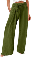 Womens Palazzo Pants Wide Leg High Waist Flowy Pants Casual Summer Linen Pant Beach Loose Boho Trousers with Pockets