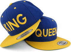 Trendy Apparel Shop King and Queen Two Tone Embroidered Flat Bill Snapback Cap - 2pc Set