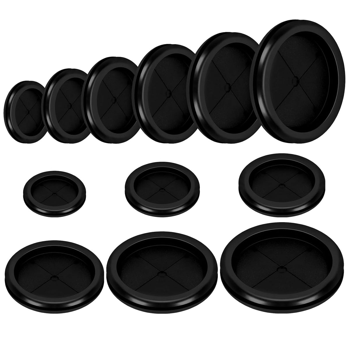 12Pcs Large Rubber Grommets Kit, 50/60/70/80/90/100mm Round Double Sided Rubber Grommet Firewall Solid Closed Hole Plug Wire Protection Grommets for Drill Hole Wire Electrical Appliance Plumbing