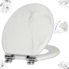 Angel Shield Marble Toilet Seat Durable Molded Wood with Quiet Close, Easy Clean, Quick-Release Hinges Round Toilet Seat (Round, Green Marble)