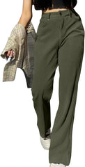 Womens Trendy Streetwear Baggy Straight Leg Pants Casual High Waisted Sports Pants Pockets Wide Leg Trousers