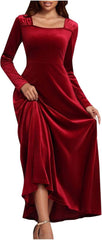 Formal Dresses for Women Velvet Gowns Long Sleeve Evening Party Cocktail Dress Square Neck Elegant Wedding Guest Dress