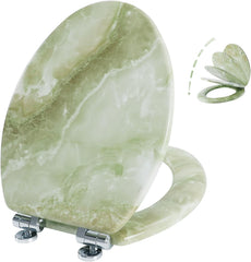 Angel Shield Marble Toilet Seat Durable Molded Wood with Quiet Close, Easy Clean, Quick-Release Hinges Round Toilet Seat (Round, Green Marble)