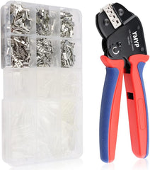 Open Barrel Terminal Wire Crimping Tool with 590PCS JST-SM Connectors Kit- 24-16 AWG (0.25-1.5mm²) Crimper for AMP-TE 2.8/4.0/4.8/6.3 JST-SM2.54/XH2.54/VH3.96 & Molex (DX-YM-58BS+590PCS)
