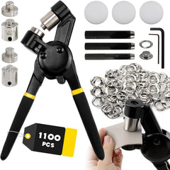 CNQLIS Heavy Duty Grommet Tool Kit with 1100 Pcs Silver Grommets, 1/2" 5/16" and 3/8" Multi-Size Handheld Eyelet Tool Pliers Riveter for Tarps, Fabric Rings, Leather, Tents, Vinyl, Canvas and so on