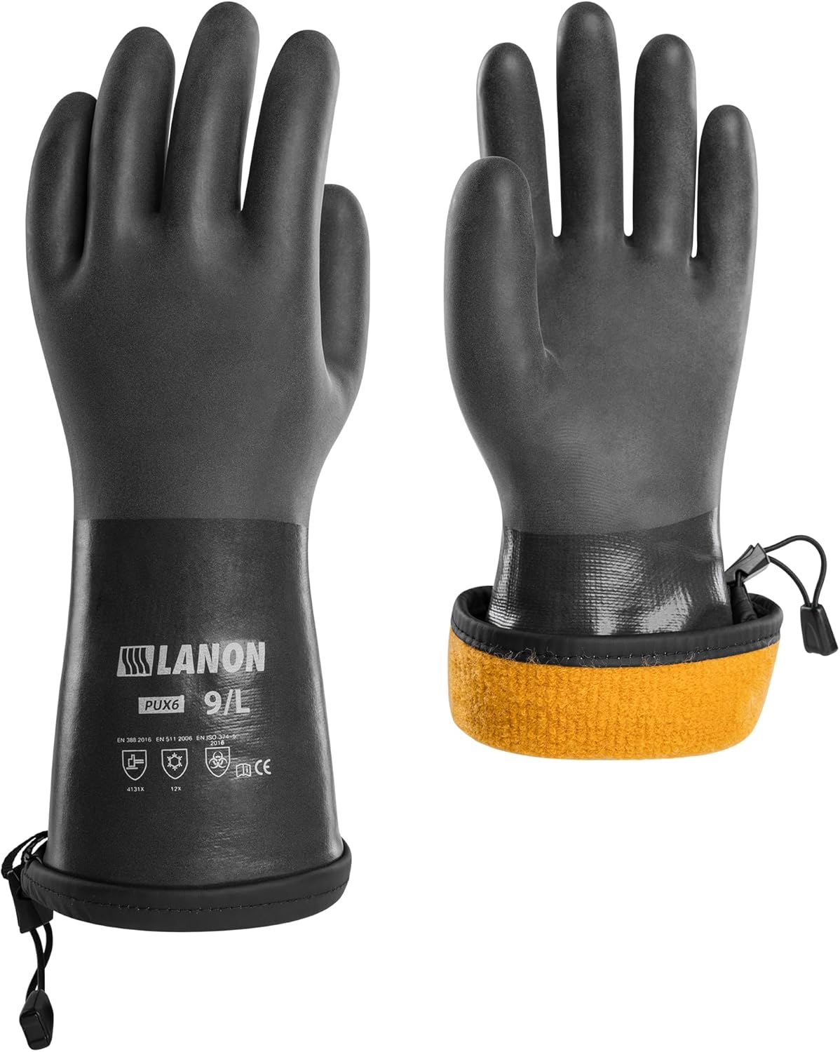 LANON Waterproof Winter Work Gloves, Moisture-permeable PU Coated，Warm Gloves for Freezer & Outdoor Work, Chemical & Oil Resistant, Non-Slip,Large