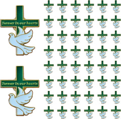 50 Pcs Funeral Cross Pins Forever in Our Hearts Memorial Dove Brooch for Memorial Service Mourning