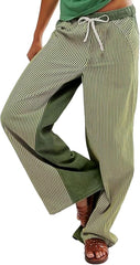 Shiyifa Striped Pants for Women Drawstring Wide Leg Lounge Trousers Casual Low Rise Palazzo Pants Trousers