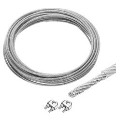 MECCANIXITY 16Ft(5M) Wire Rope 304 Stainless Steel Cable 1/4" (6.0 mm) Vinyl Coated with 2pcs Screw Chuck for Hanging, Clotheslines, Lifting Black