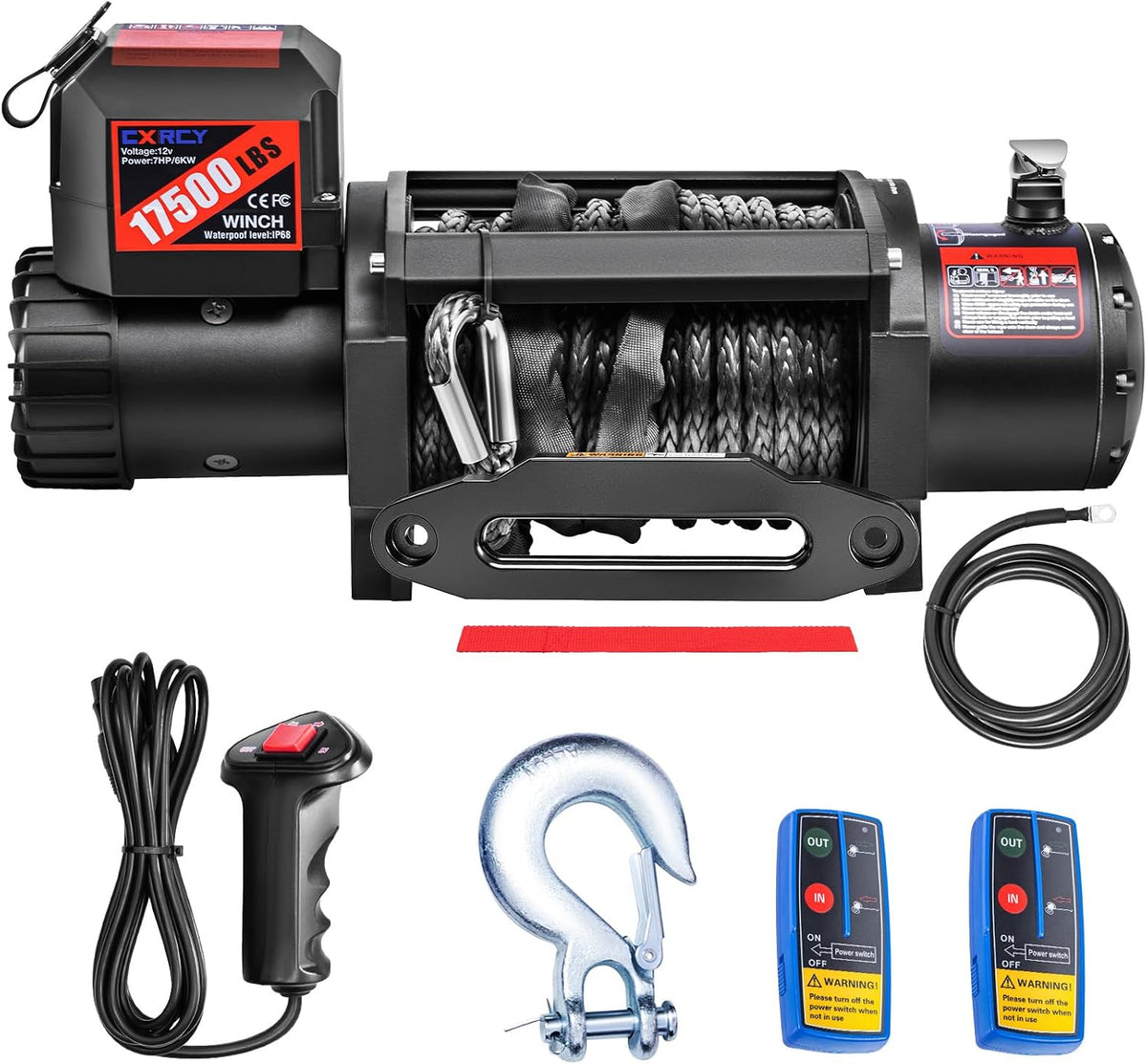 CXRCY 12V Electric Winch,20000LBS Load Capacity Synthetic Rope Towing Winches for Jeep Truck SUV,with Wired Handle and Wireless Remote